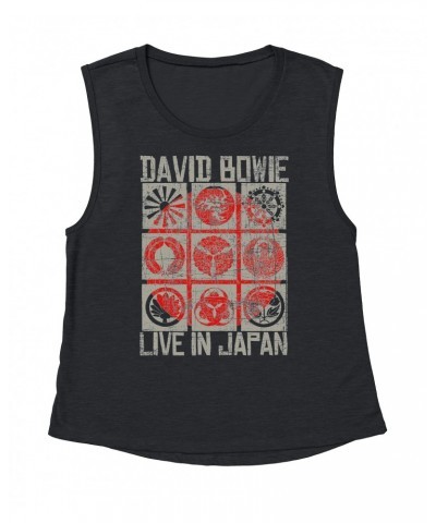 David Bowie Ladies' Muscle Tank Top | Reverse Live In Japan Design Distressed Shirt $10.87 Shirts